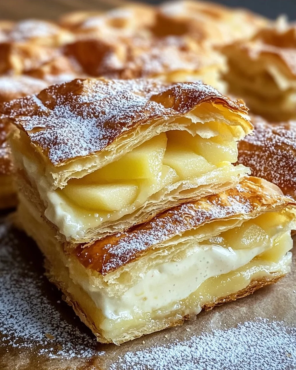 Blätterteigkuchen mit Puddingcreme und Apfel