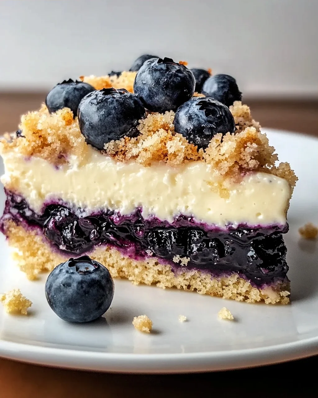 Blaubeerkuchen mit Pudding und Streusel