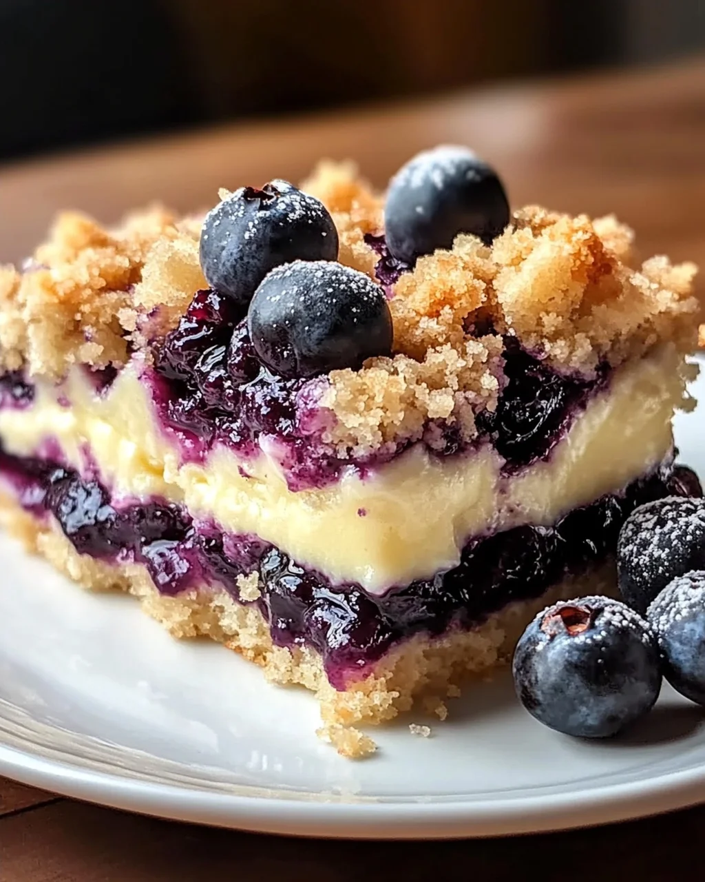 Blaubeerkuchen mit Pudding und Streusel