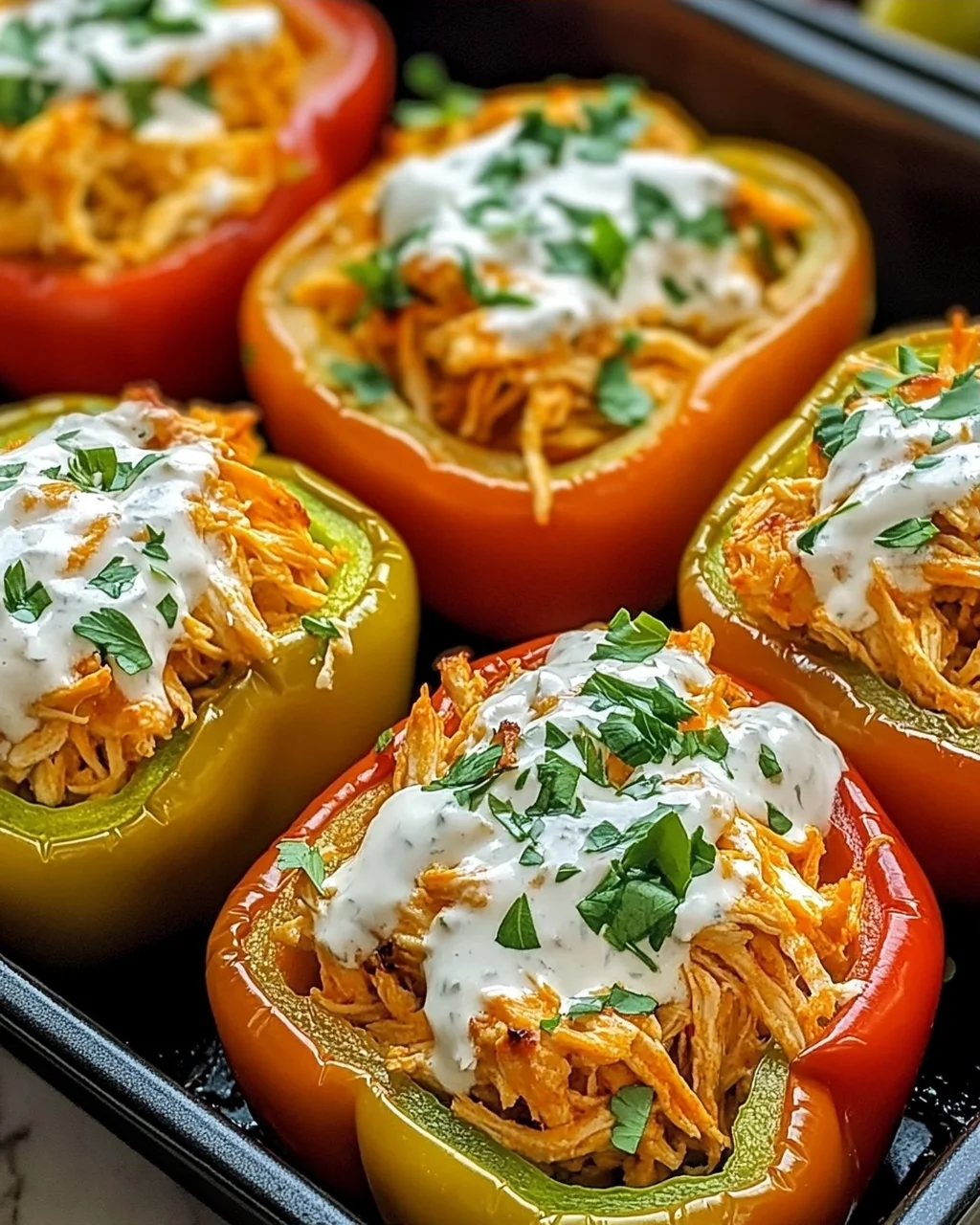 Buffalo-Hühnchen gefüllte Paprika leicht gemacht