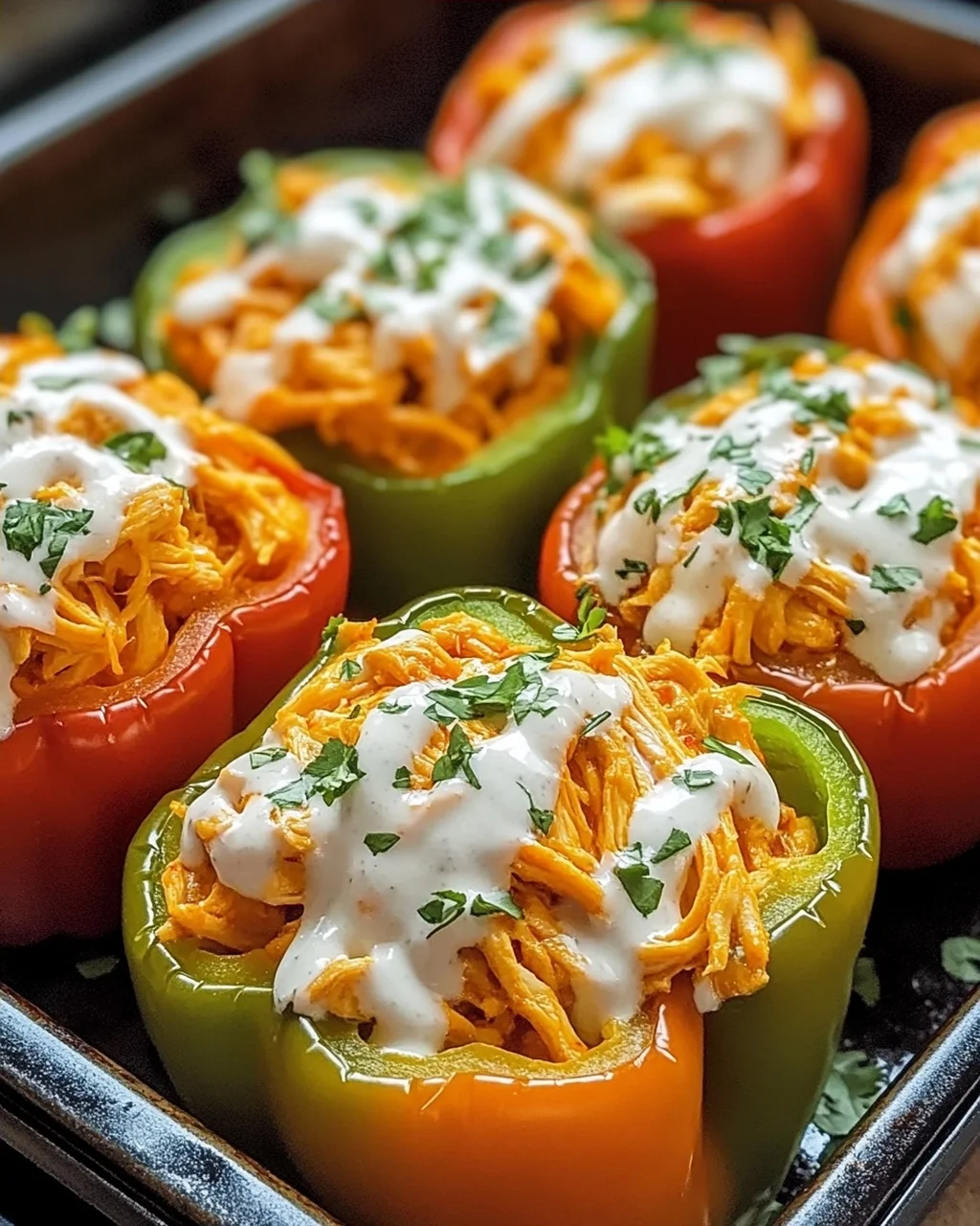 Buffalo-Hühnchen gefüllte Paprika leicht gemacht