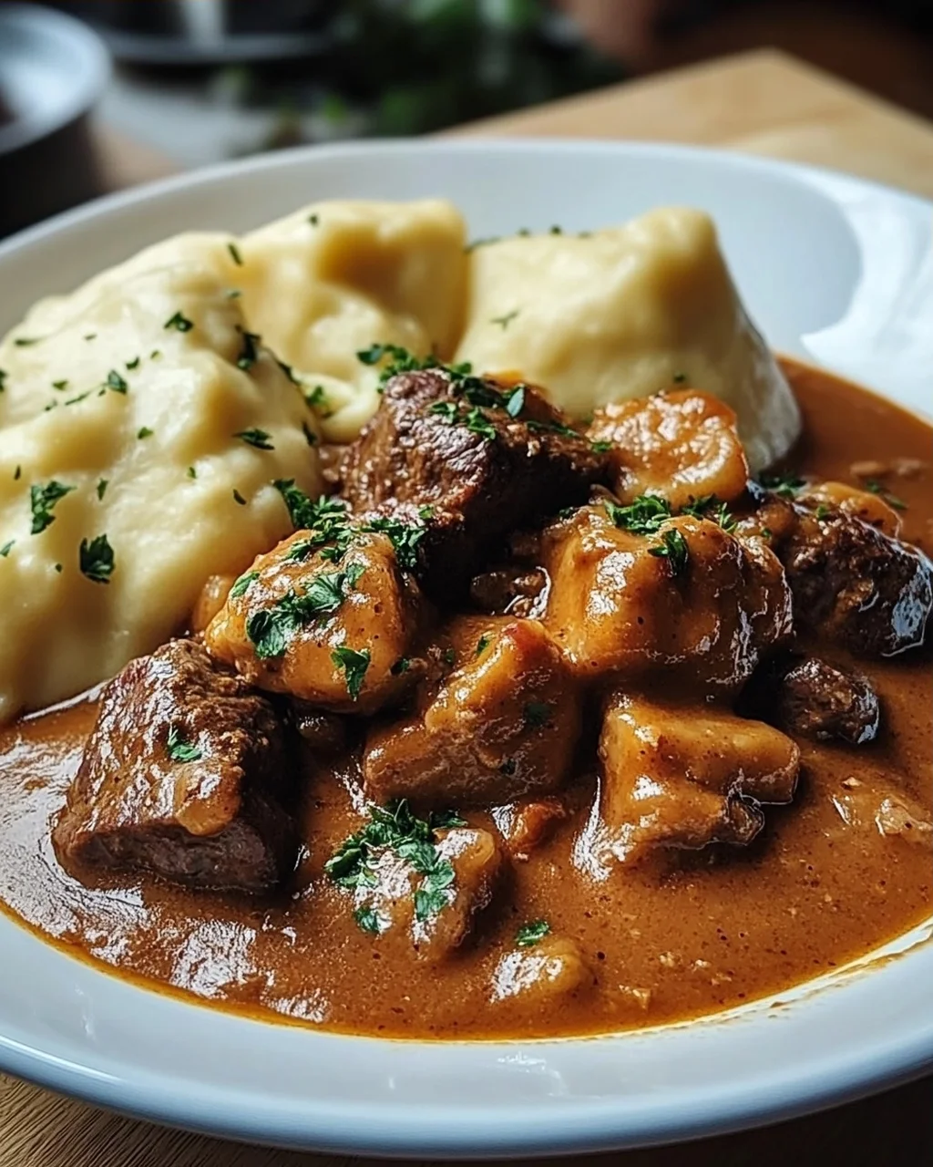 Butterzartes Rahmgulasch mit Serviettenknödel