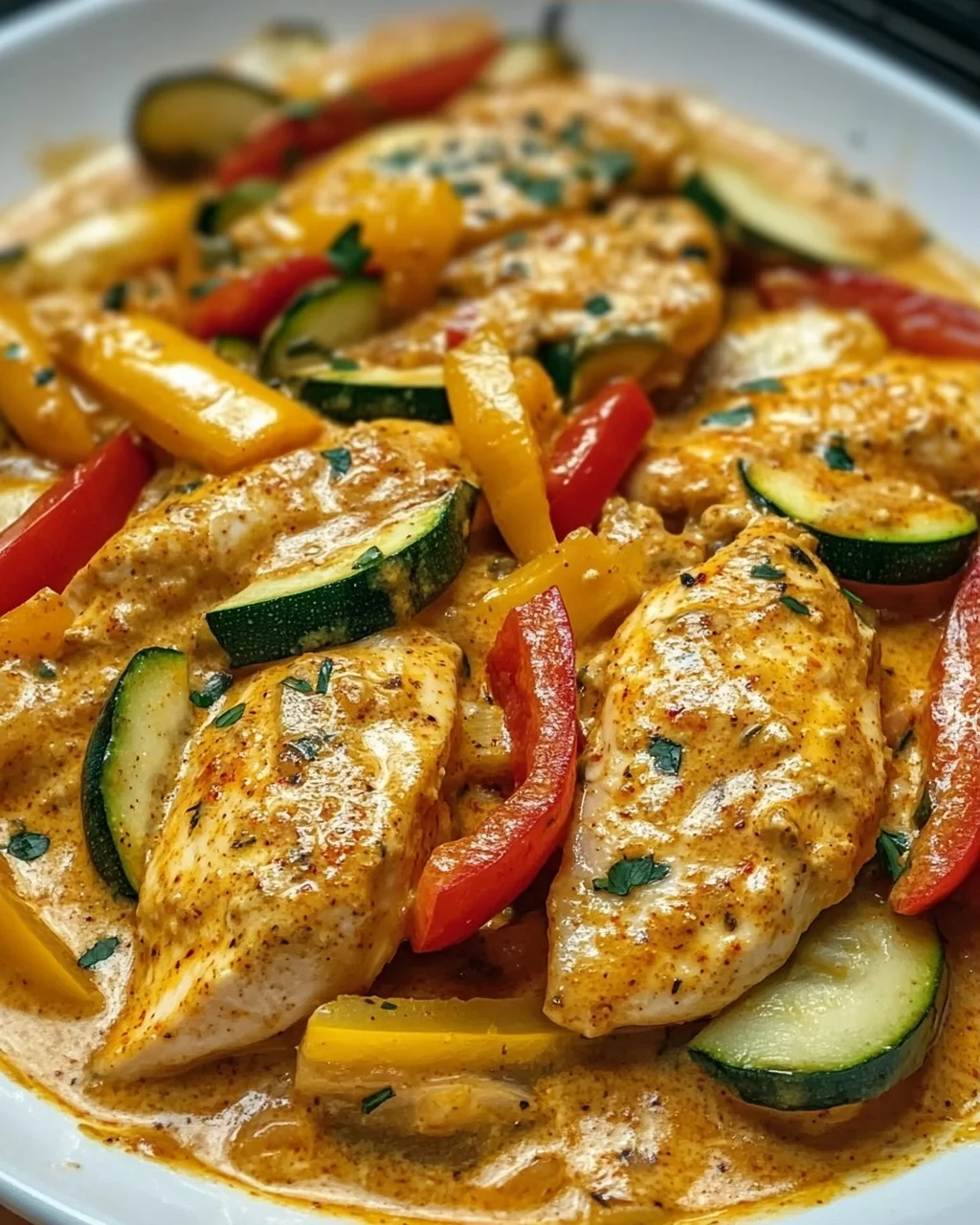 Cremiges Paprika Zucchini Hähnchen