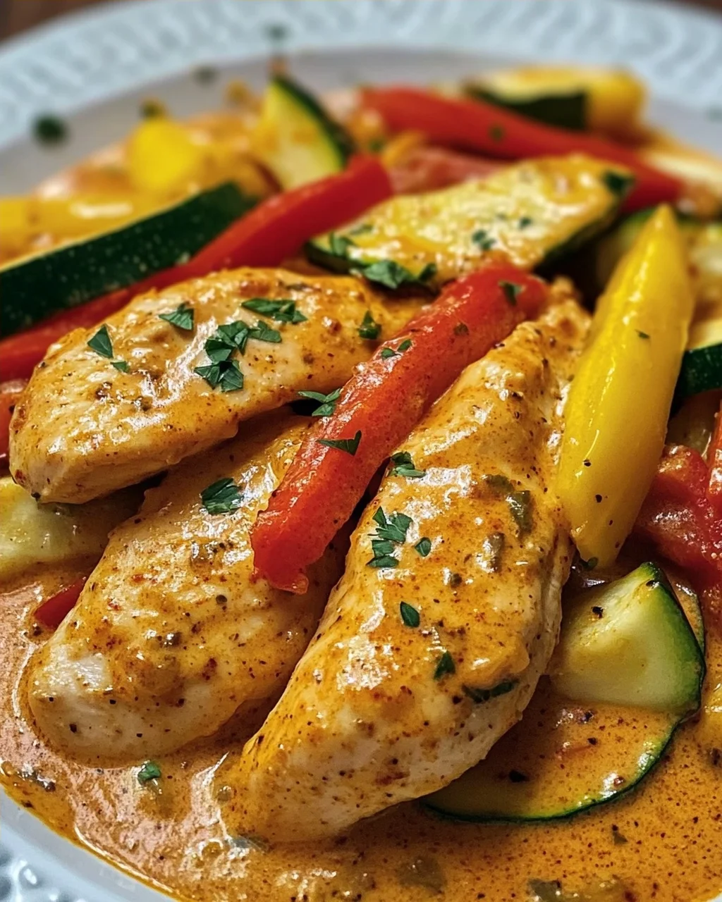 Cremiges Paprika Zucchini Hähnchen