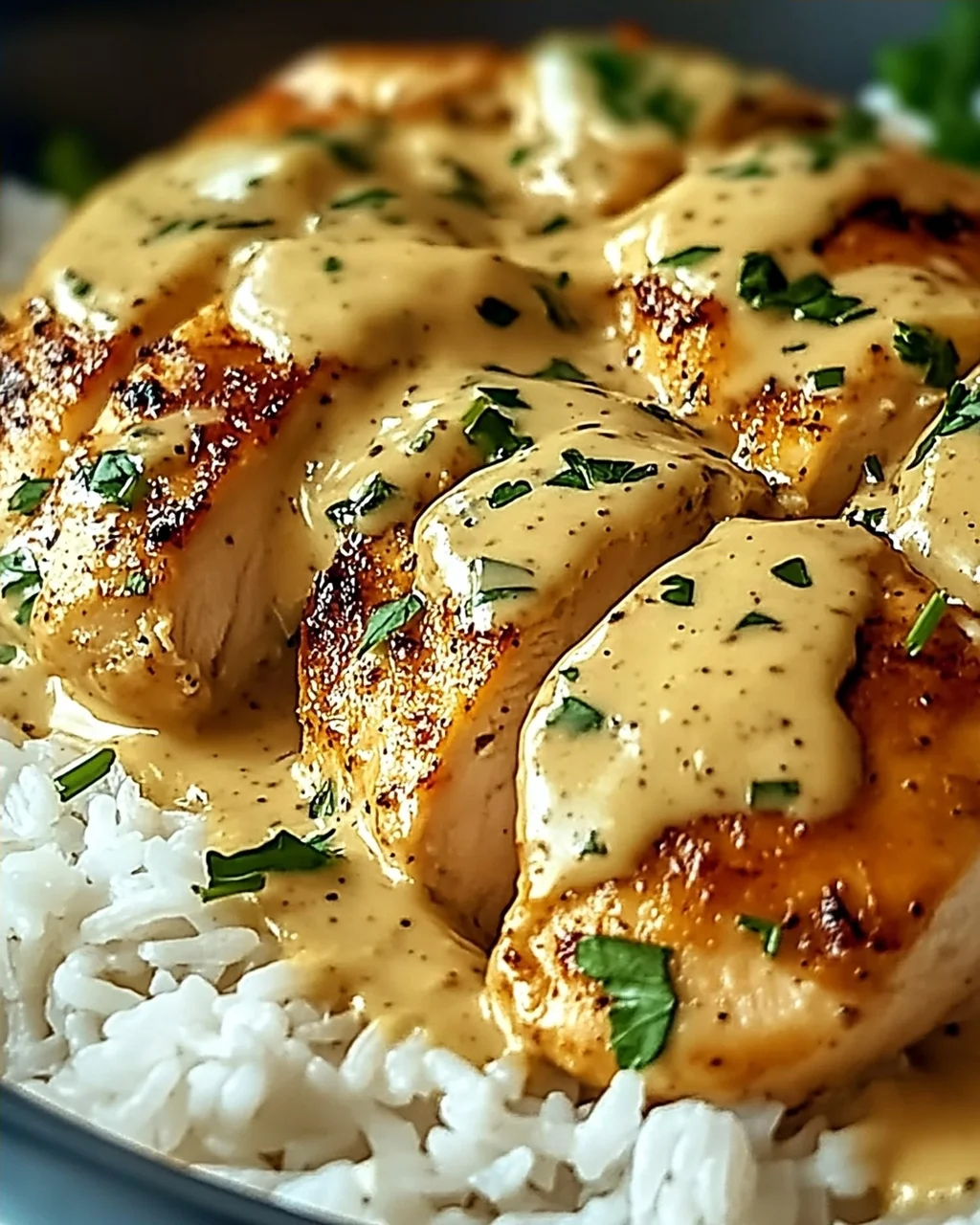 Cremiges Überbackenes Hühnchen und Reis zum Verlieben