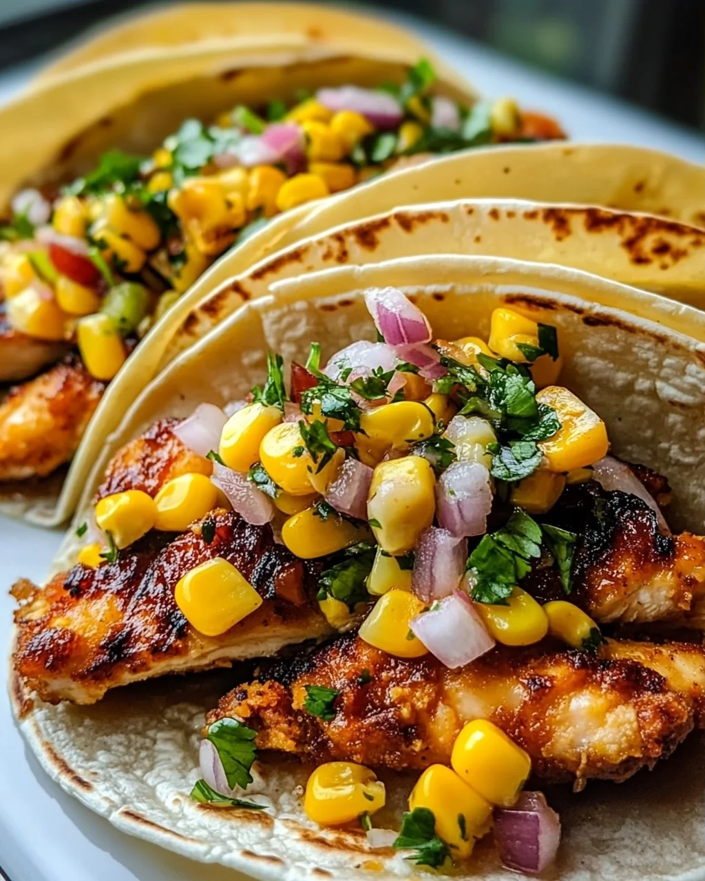 Crispy Maple Chili Chicken Tacos mit Mango-Mais-Salsa Rezept