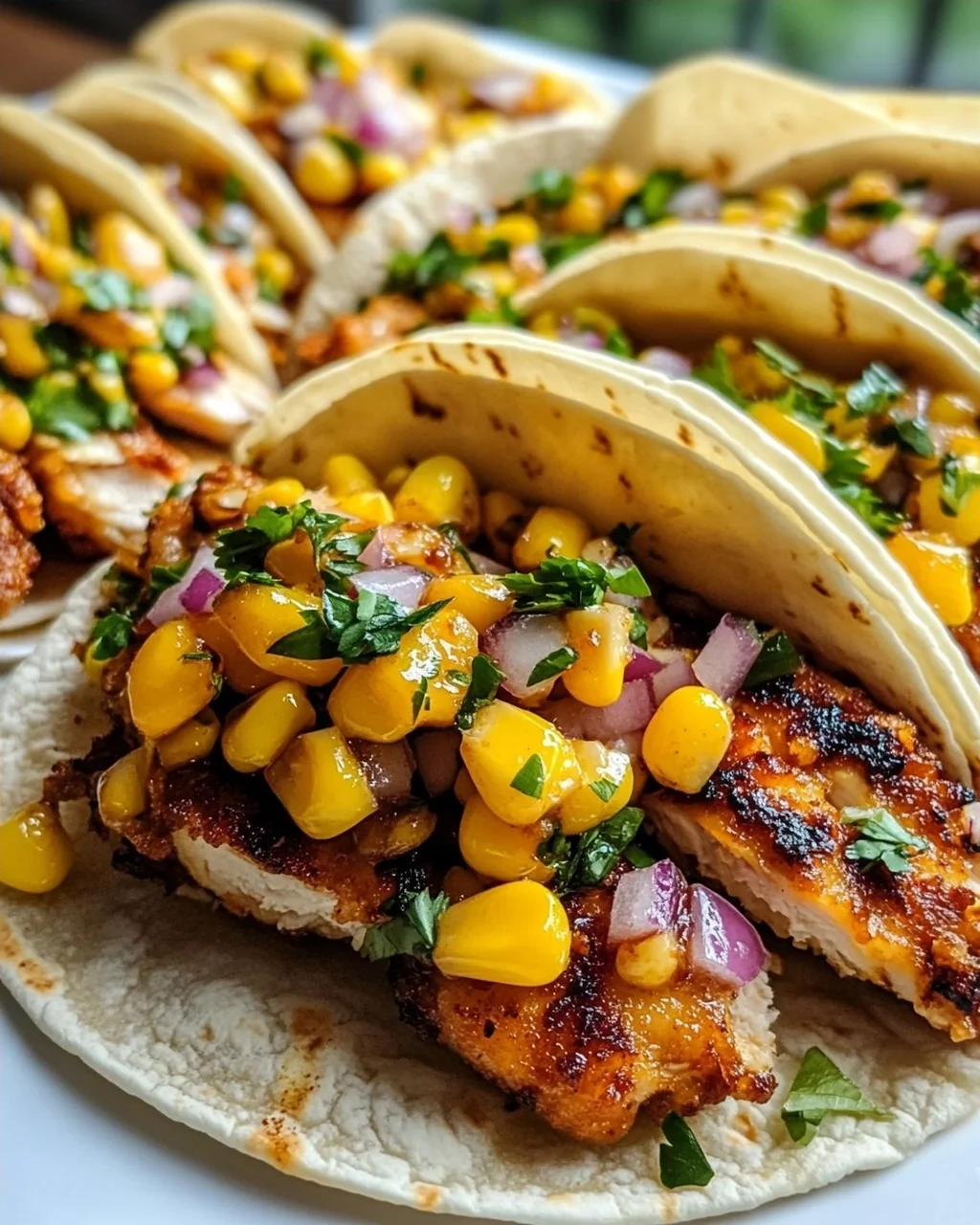 Crispy Maple Chili Chicken Tacos mit Mango-Mais-Salsa Rezept