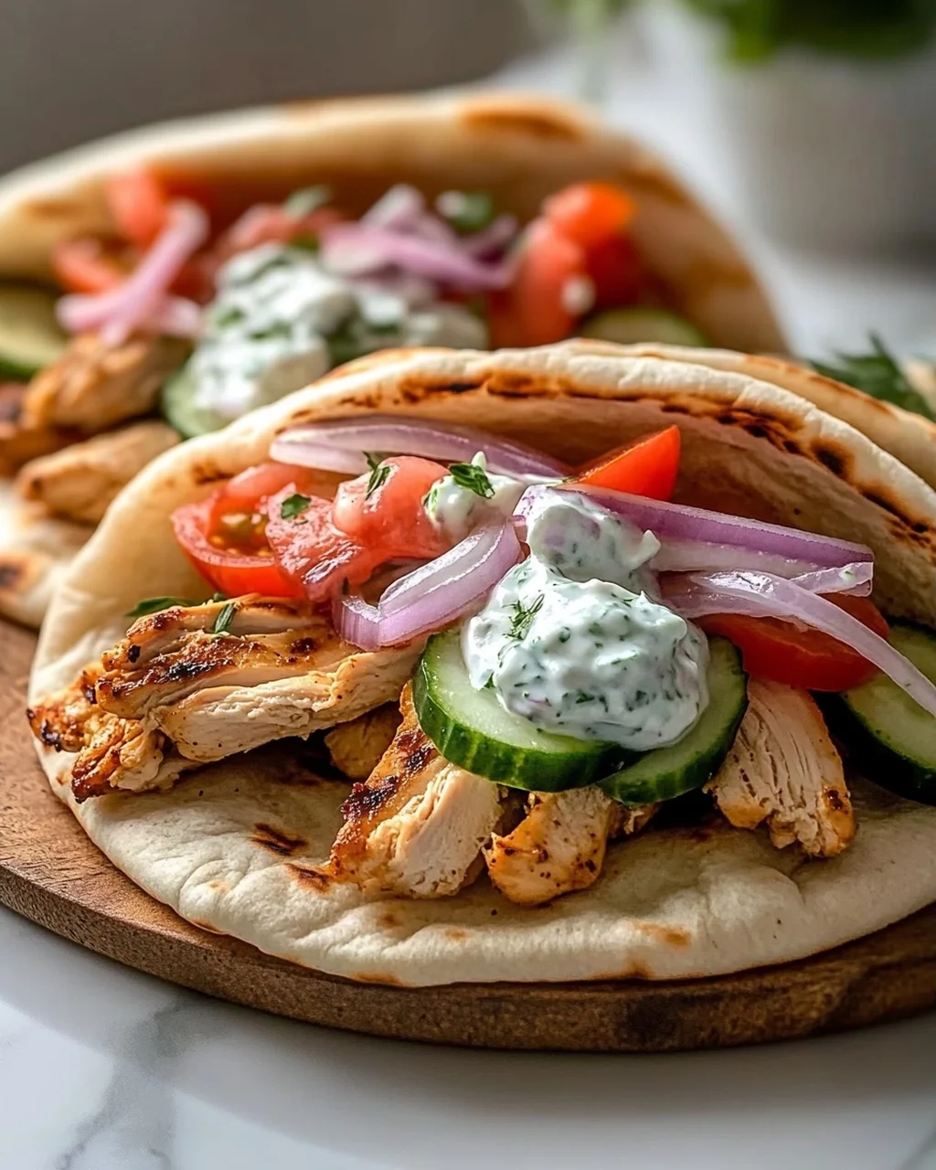 Crockpot Griechische Hähnchen-Pitas mit Tzatziki Rezept