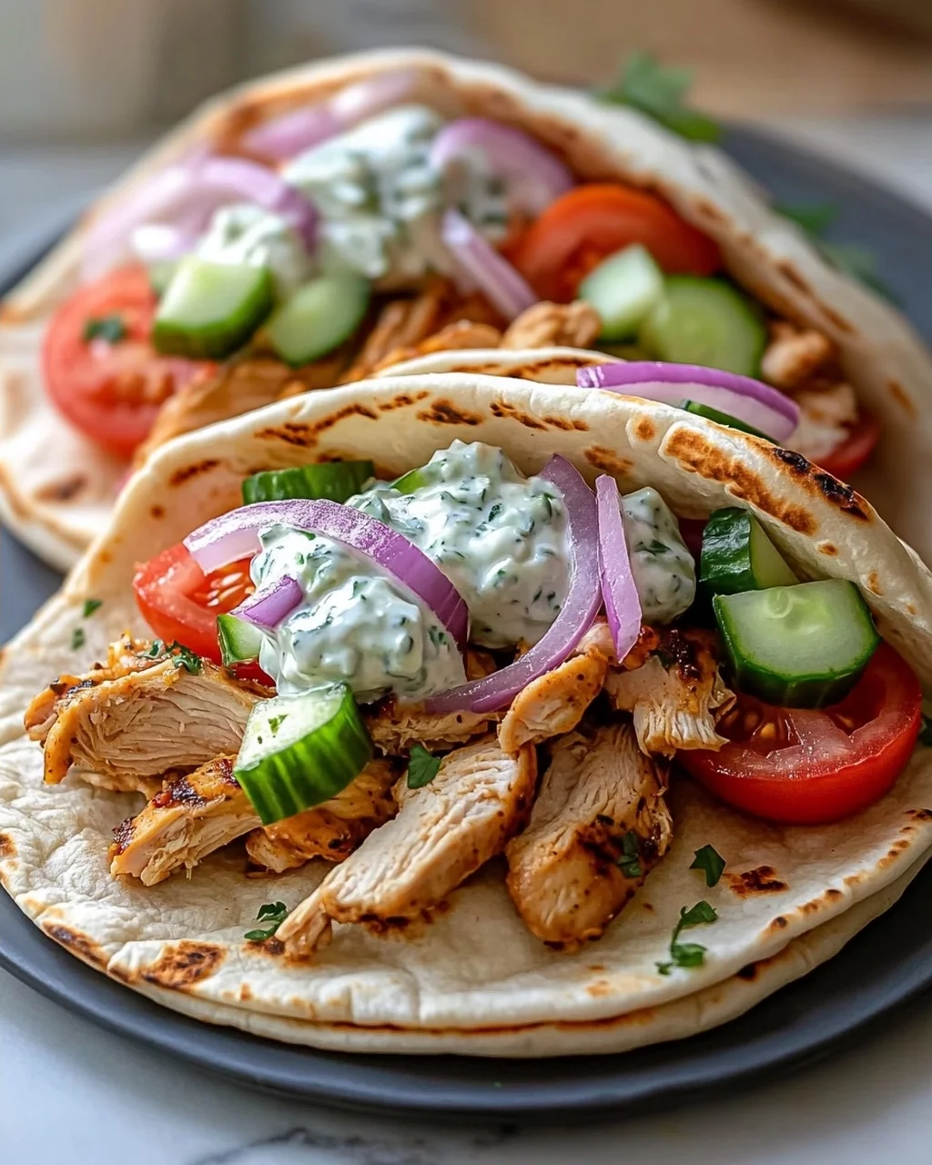 Crockpot Griechische Hähnchen-Pitas mit Tzatziki Rezept
