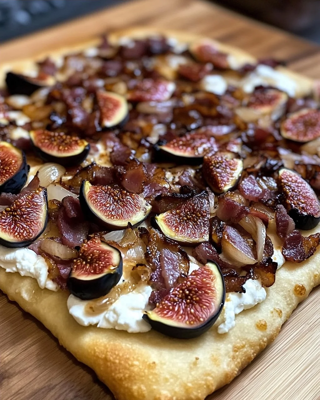 Feigen-Bacon-Pizza mit karamellisierten Zwiebeln und Balsamico