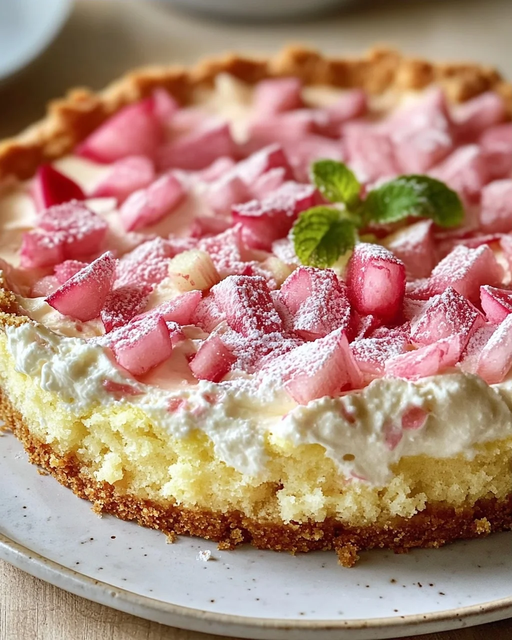 Fluffy Rhubarb Sour Cream Cake with Shortcrust Pastry Recipe