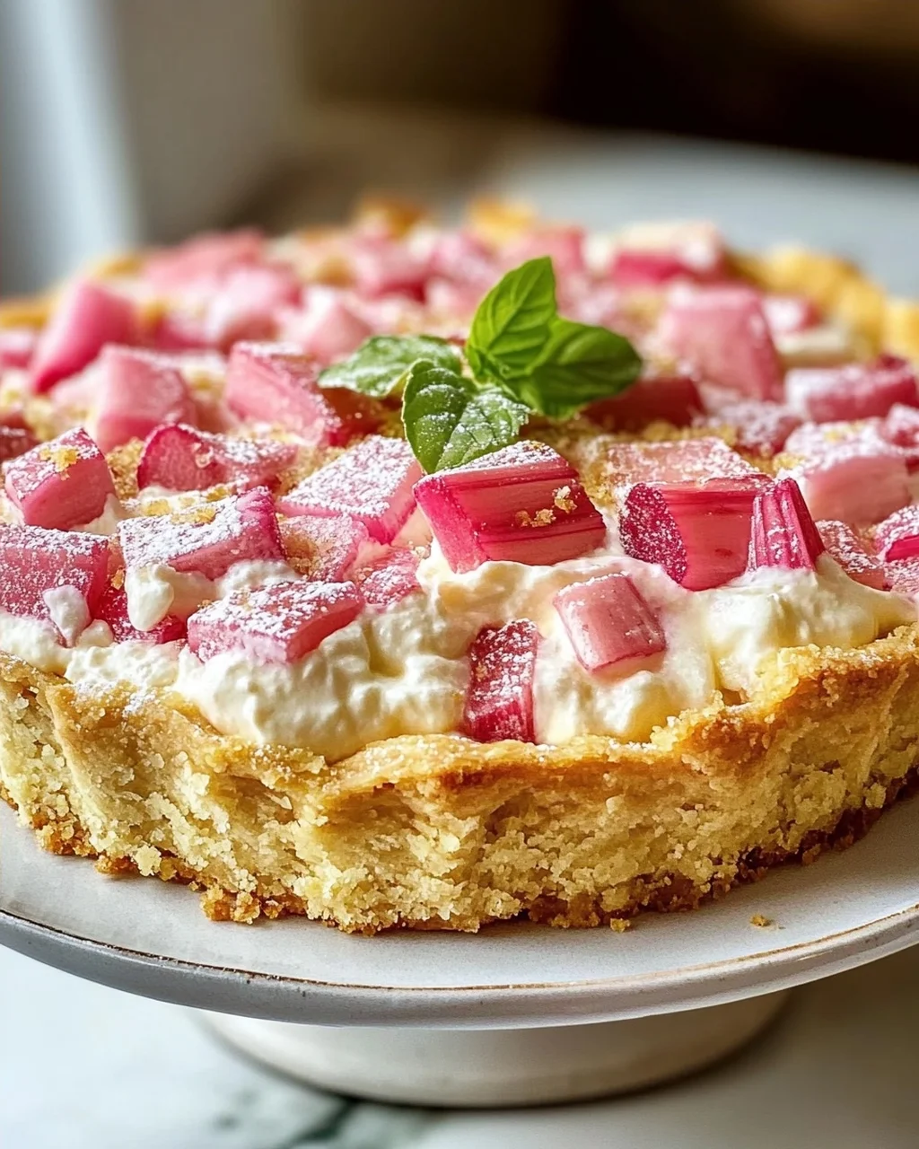 Fluffy Rhubarb Sour Cream Cake with Shortcrust Pastry Recipe