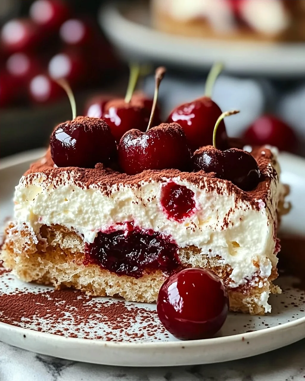 Fruchtiges Kirsch-Tiramisu mit Amaretto-Geschmack (alkoholfrei)