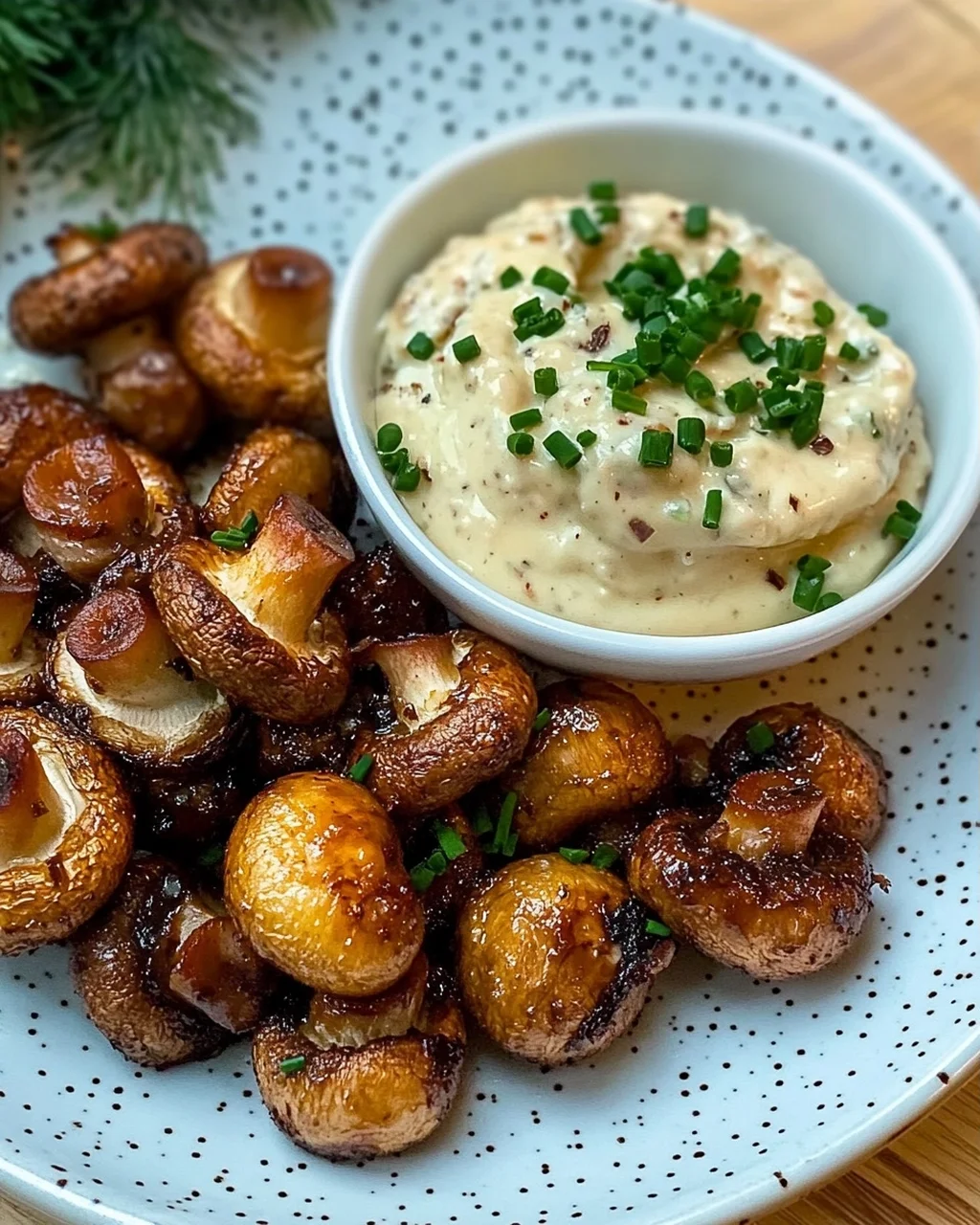 Gebratene Champignons mit Knoblauchdip (Rezept wie vom Weihnachtsmarkt)