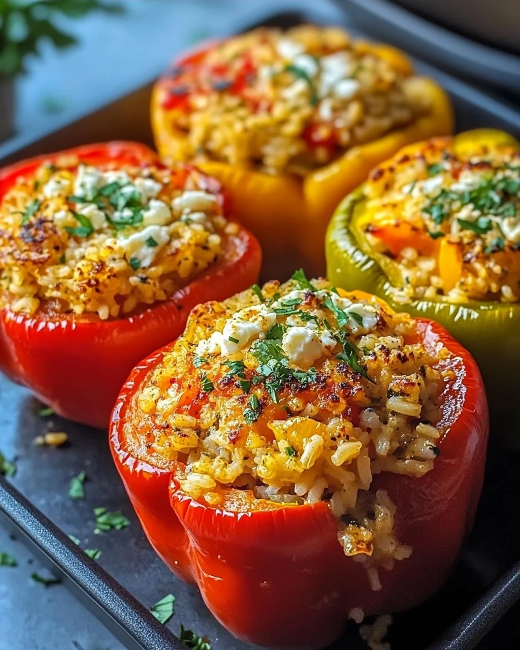 Gefüllte Paprika mit Reis und Feta Rezept einfach zubereiten