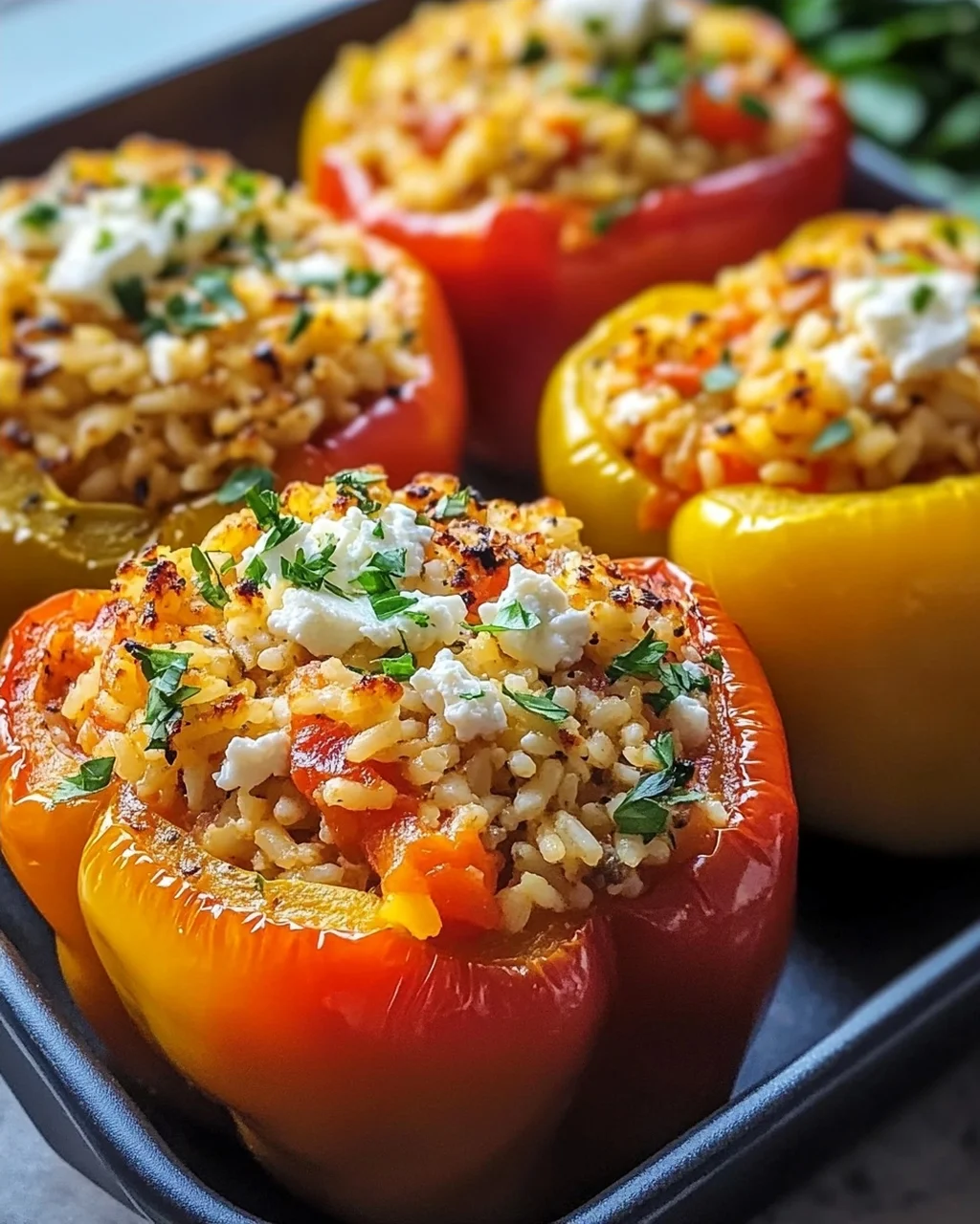 Gefüllte Paprika mit Reis und Feta Rezept einfach zubereiten