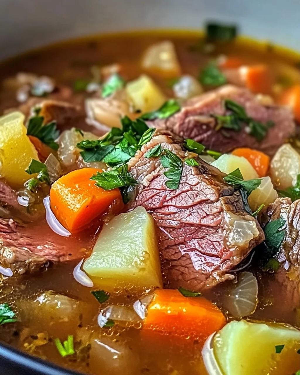 Gemütliche Rinderbrust- und Kohl-Suppe für kalte Tage