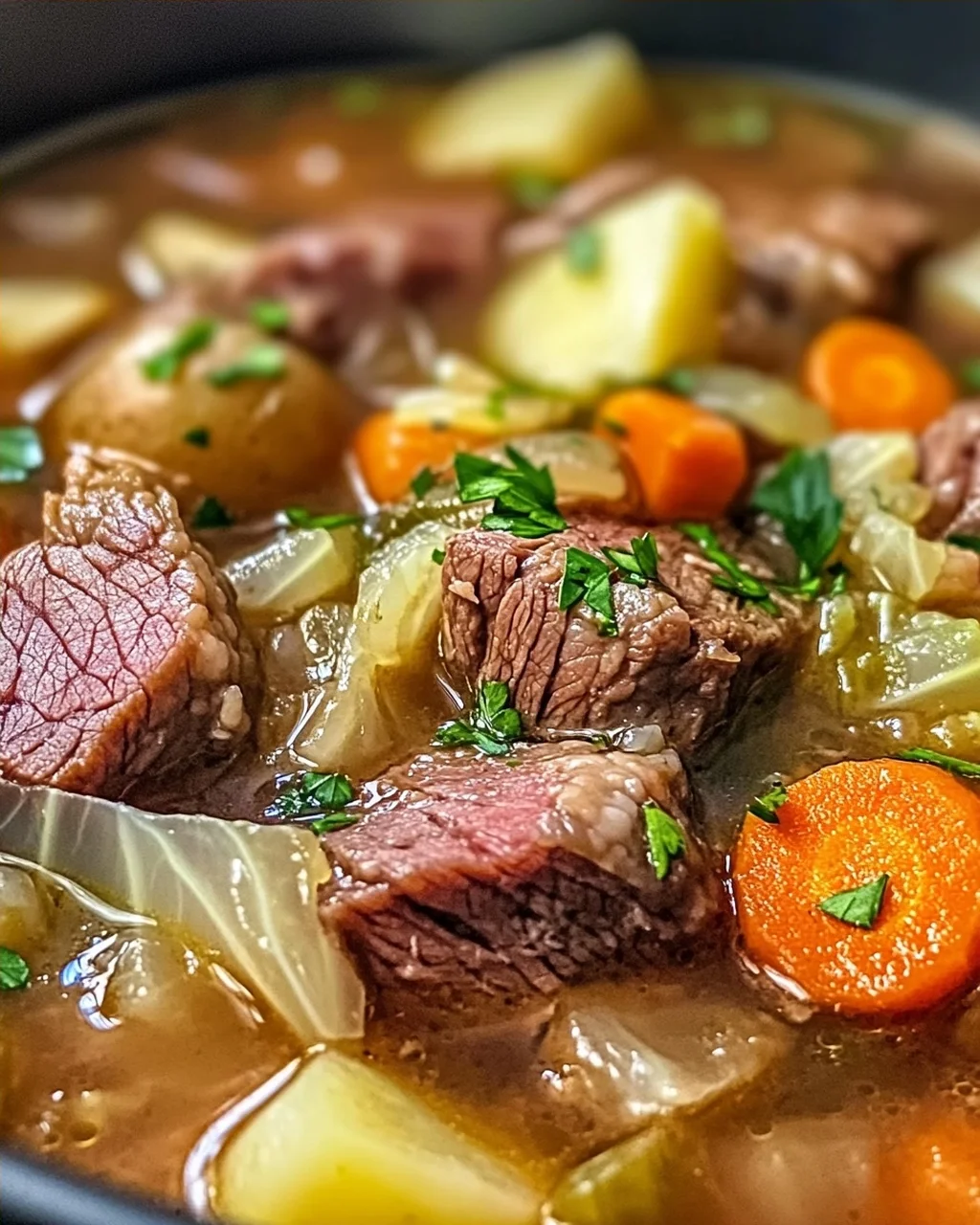 Gemütliche Rinderbrust- und Kohl-Suppe für kalte Tage