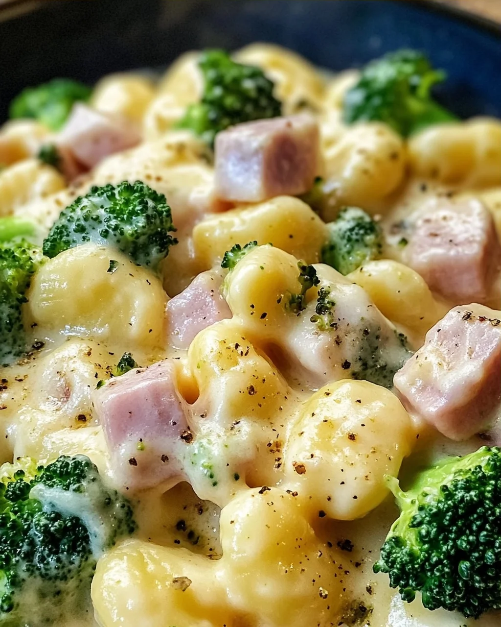 Gnocchi mit Brokkoli und Schinken in cremiger Käsesoße