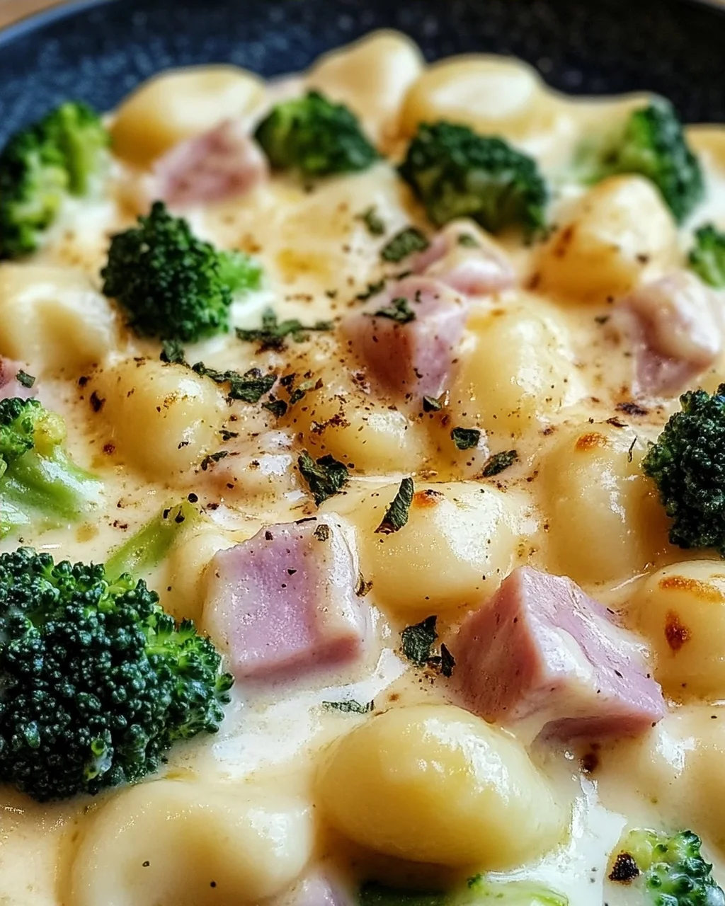 Gnocchi mit Brokkoli und Schinken in cremiger Käsesoße