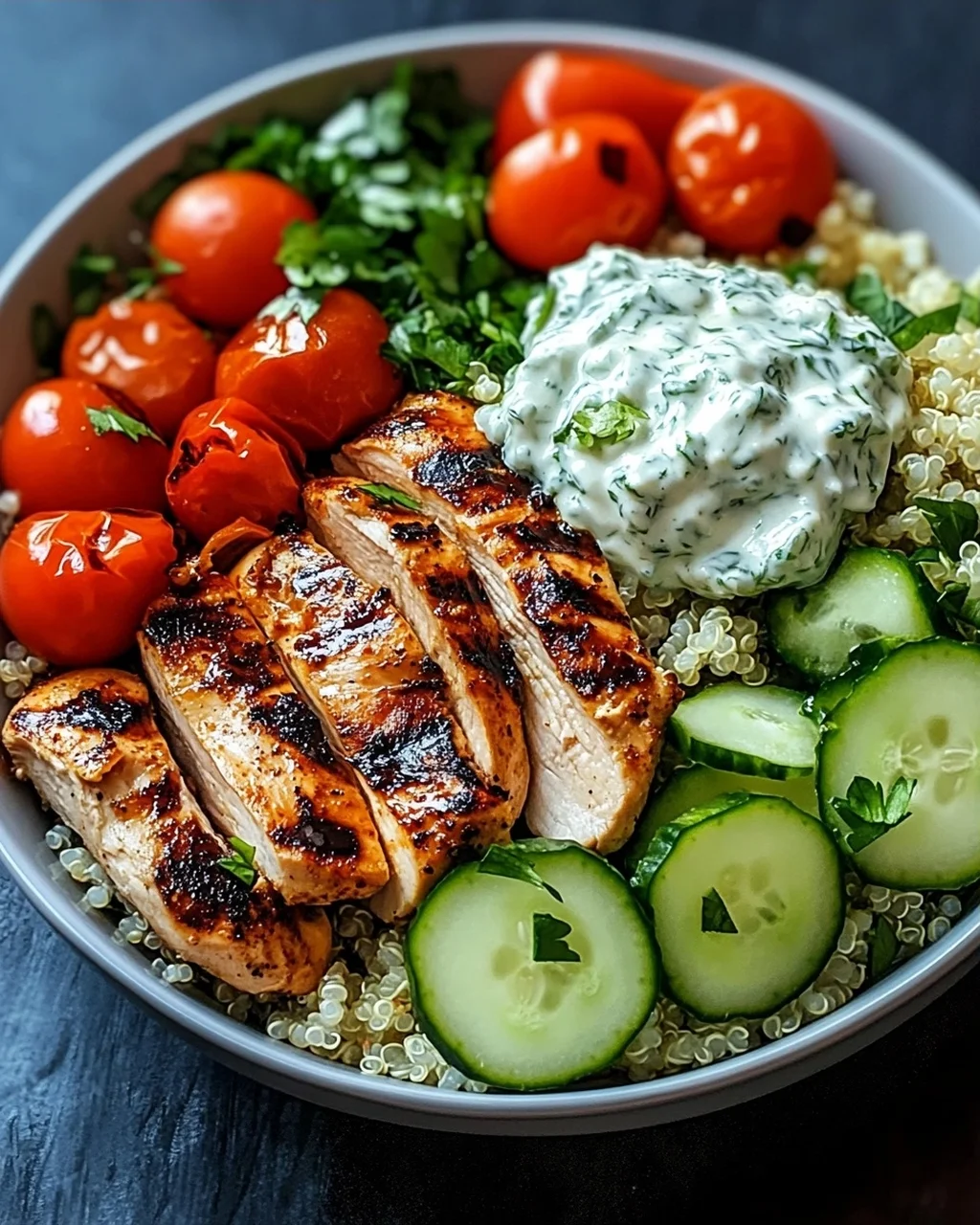 Griechische Hähnchen-Tzatziki-Bowl