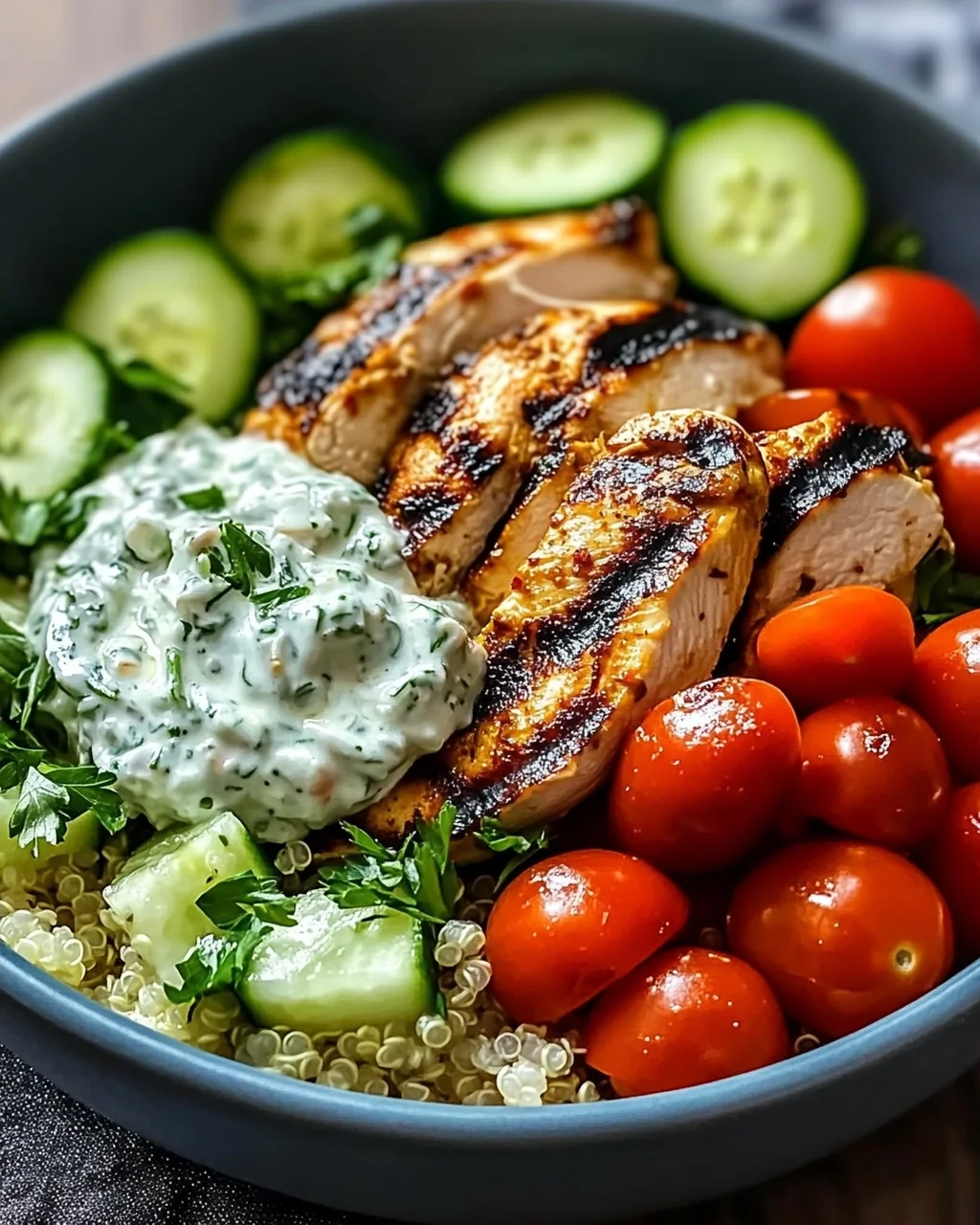 Griechische Hähnchen-Tzatziki-Bowl