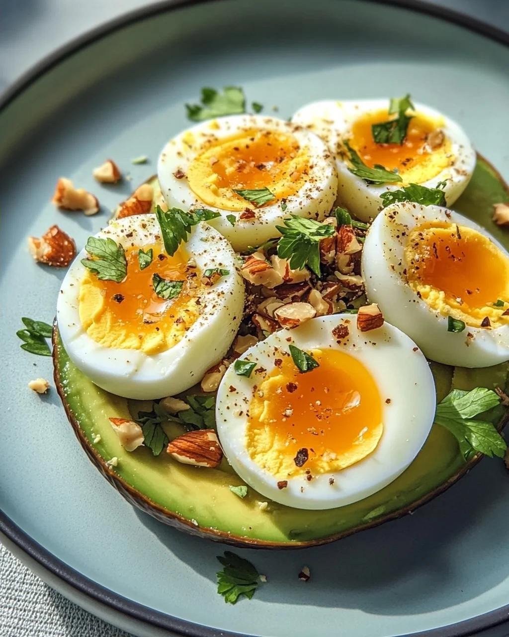Hartgekochte Eier mit Avocado & Nüssen: Dein Power-Frühstück!
