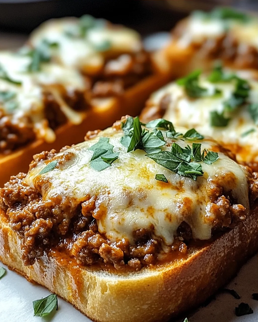 Homemade Cheesy Garlic Bread Sloppy Joe Melts