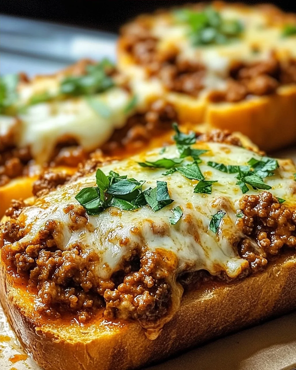 Homemade Cheesy Garlic Bread Sloppy Joe Melts