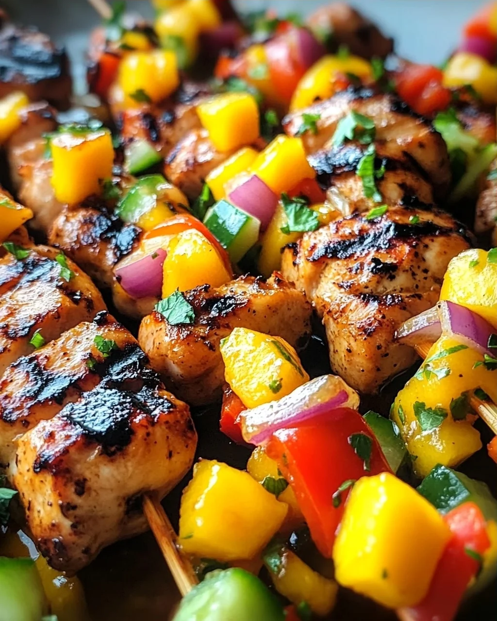 Karibische Hähnchenspieße mit Mango-Salsa