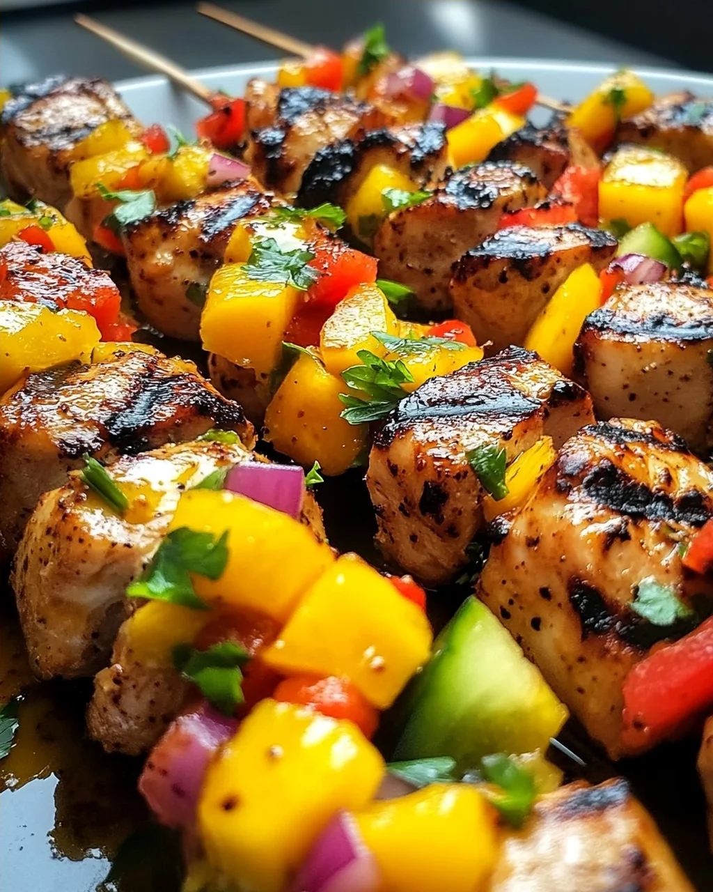 Karibische Hähnchenspieße mit Mango-Salsa