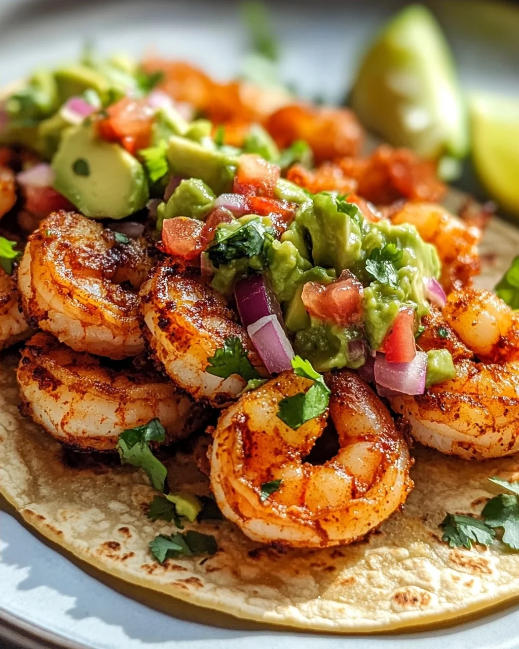Knusprige Air Fryer Shrimp Tacos mit Avocado Salsa