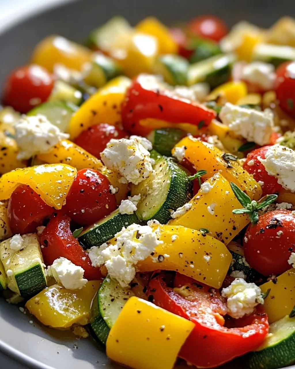 Leckere Feta Gemüse Pfanne mit Paprika und Zucchini