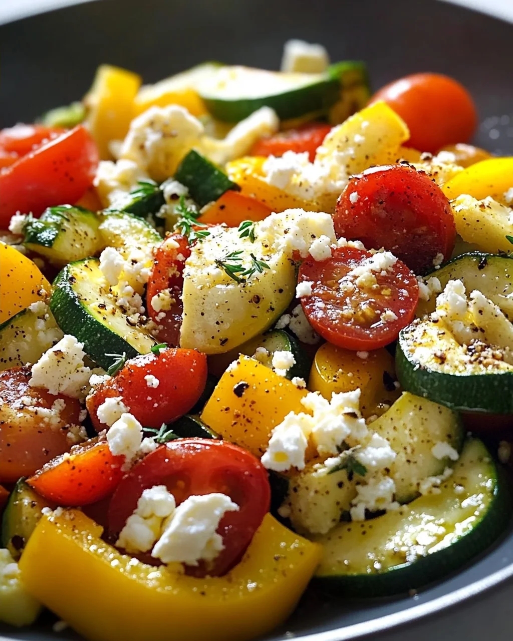 Leckere Feta Gemüse Pfanne mit Paprika und Zucchini