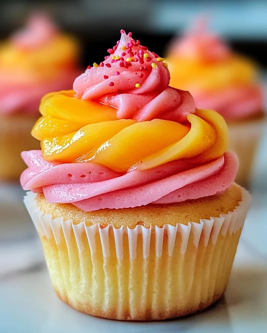 Mango Erdbeer Sonnenuntergang Cupcakes für jeden Anlass