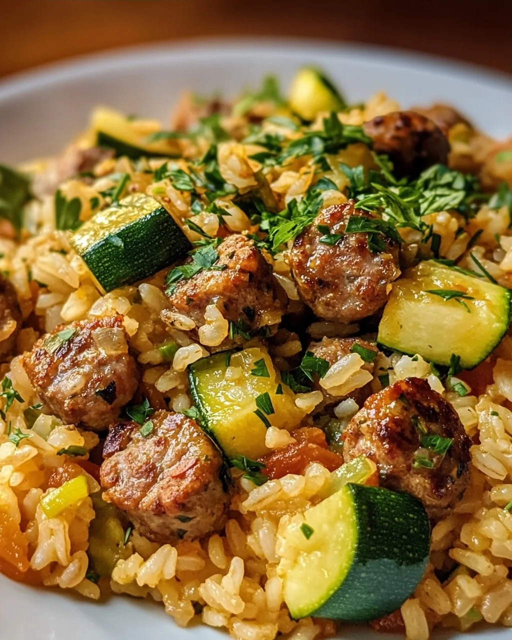 Mediterraner Wurst Reis: Lecker mit Zucchini & Kräutern!