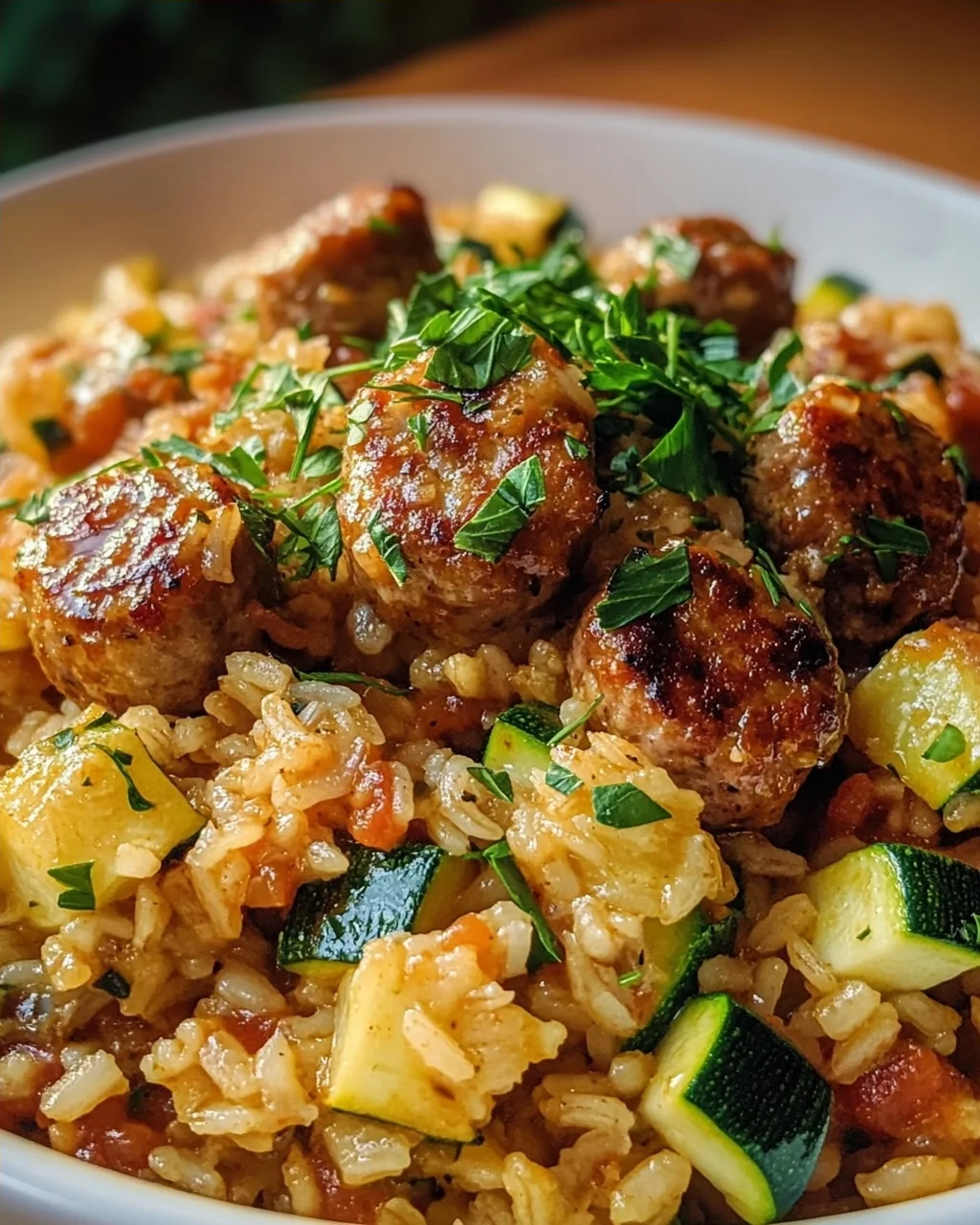 Mediterraner Wurst Reis: Lecker mit Zucchini & Kräutern!