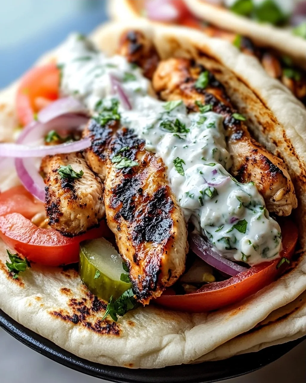 Mediterranes Hähnchen-Gyros mit cremigem Feta-Tzatziki