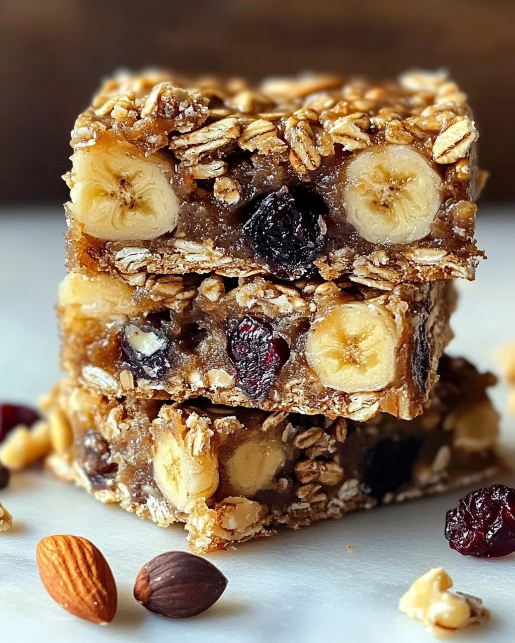 Nussige Bananen Hafer Riegel
