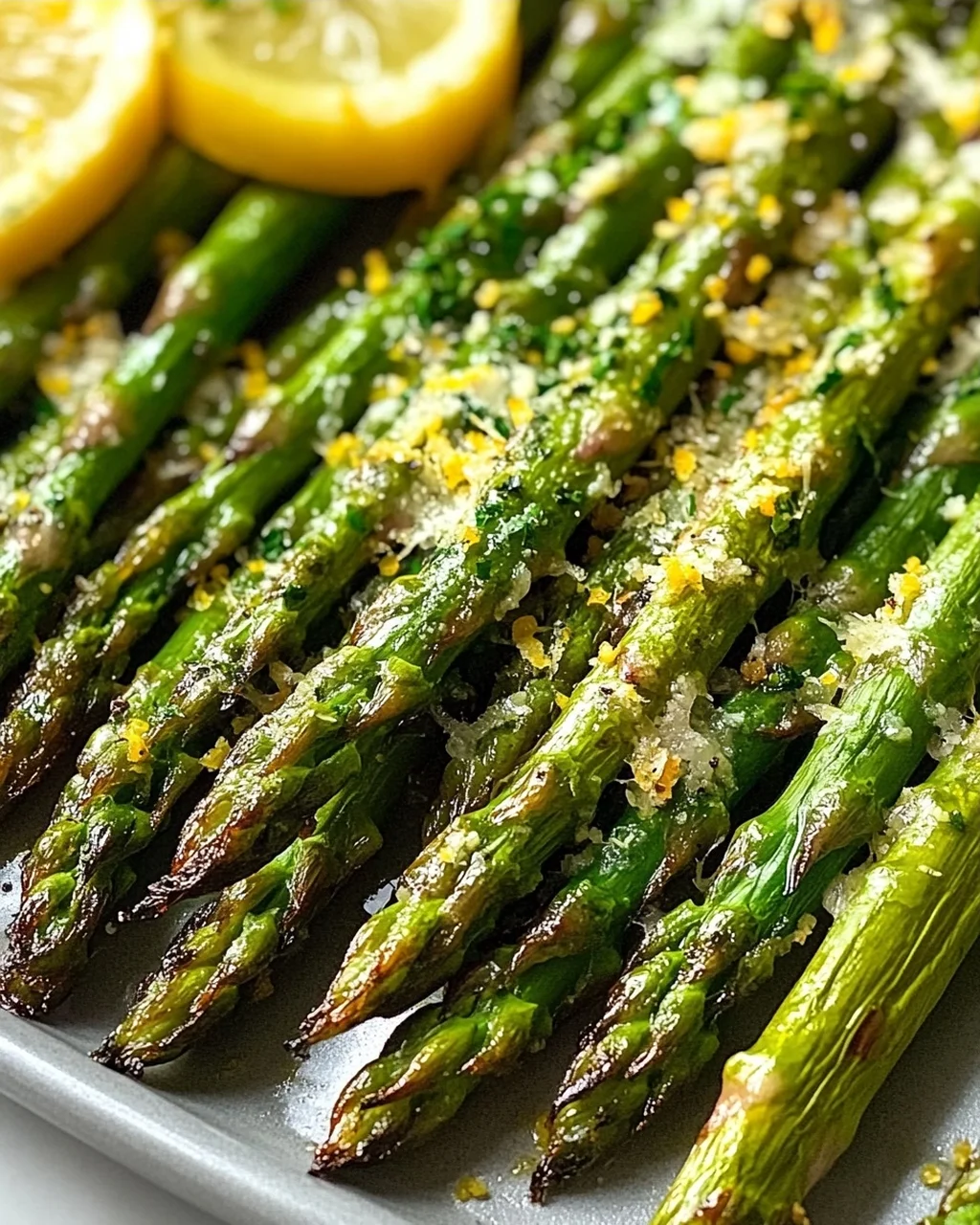 Ofengerösteter Grüner Spargel mit Parmesan und Zitrone