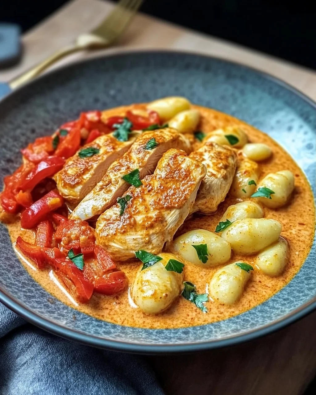 Paprika-Sahne-Hähnchen mit Gnocchi