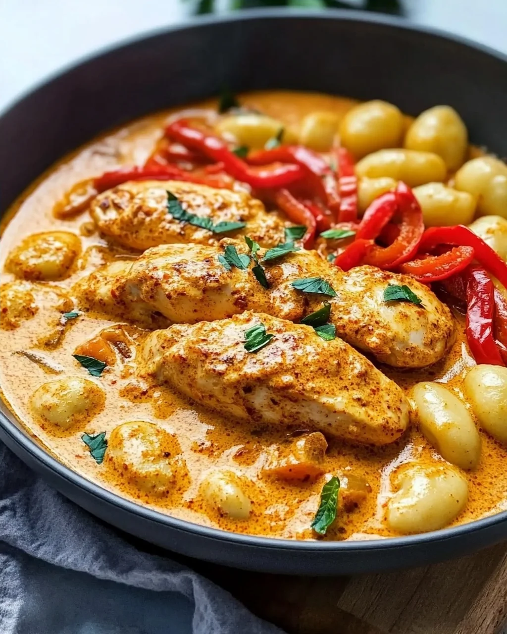 Paprika-Sahne-Hähnchen mit Gnocchi