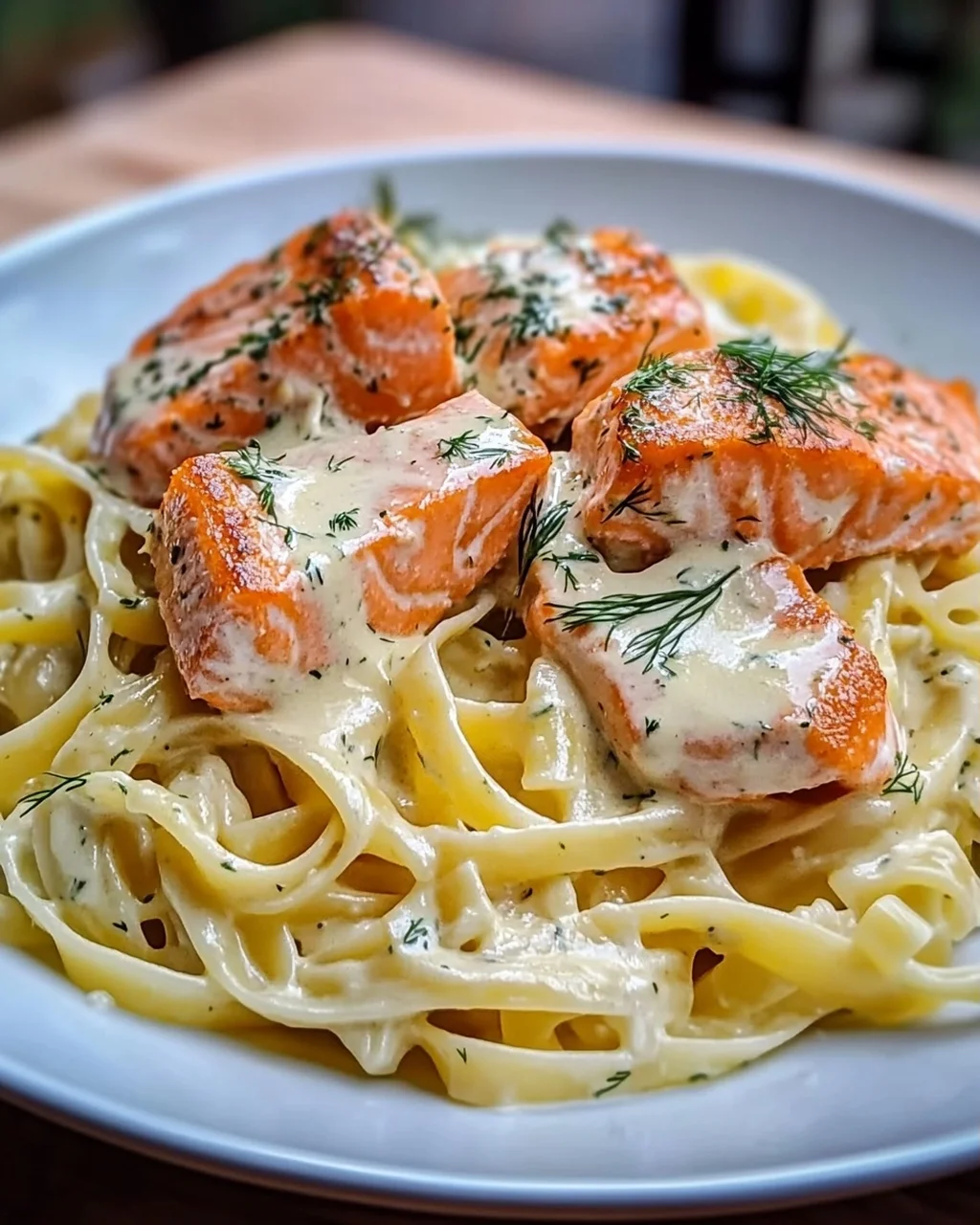 Pasta mit Lachs und Sahnesoße