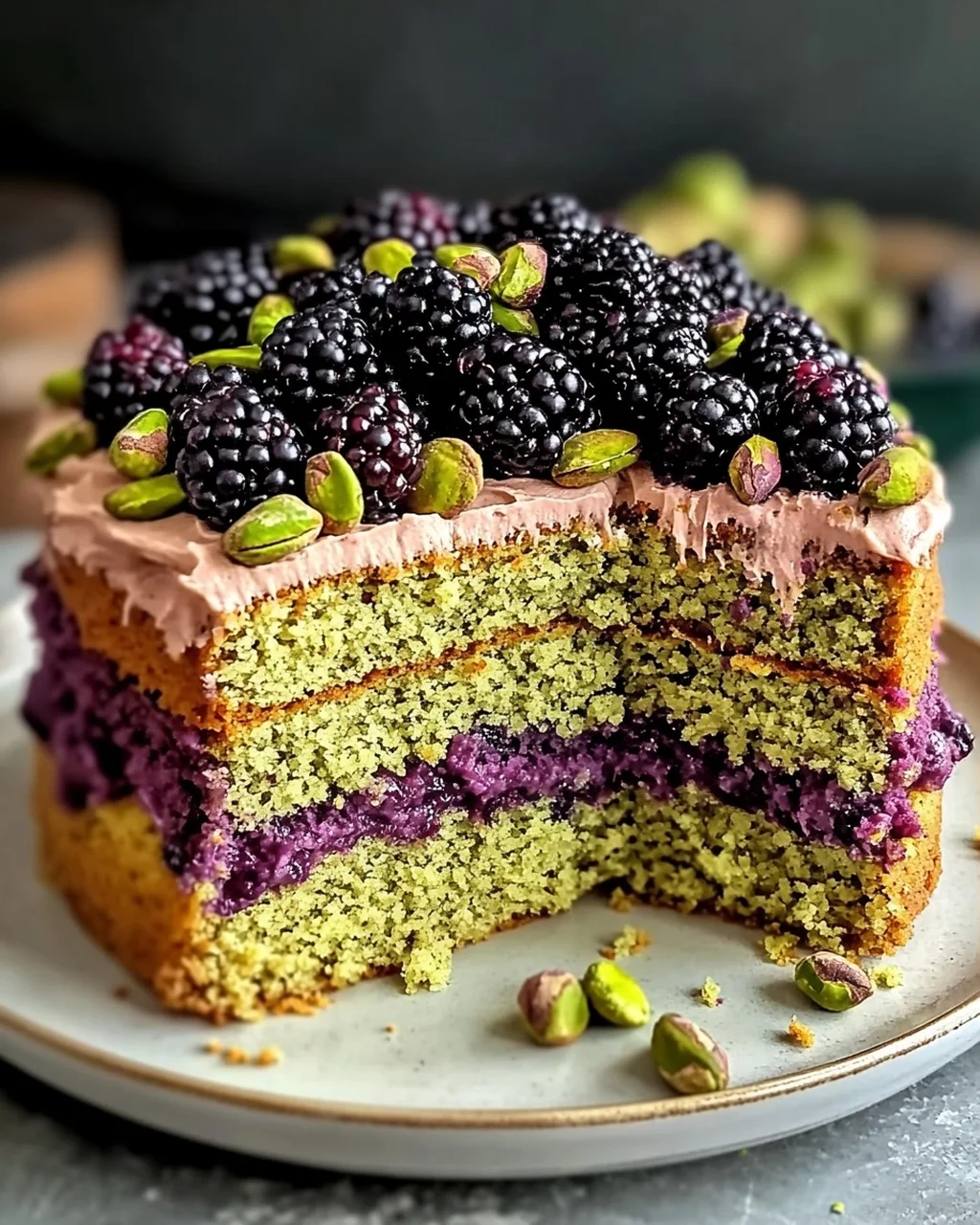 Pistazien- und Brombeeren-Olivenölkuchen für Feinschmecker