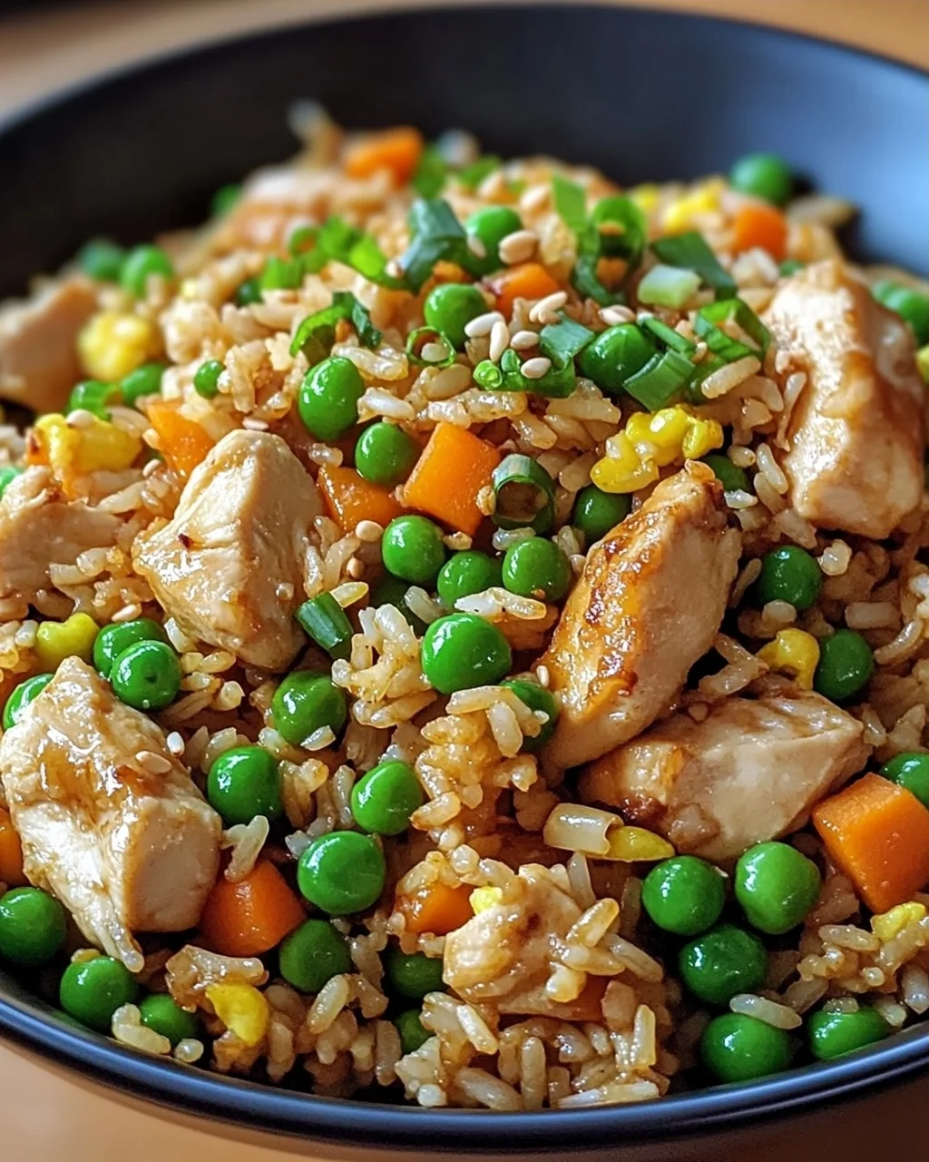 Proteinreicher gebratener Reis mit Hähnchen lecker und schnell
