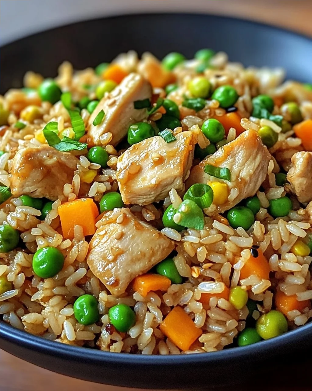 Proteinreicher gebratener Reis mit Hähnchen lecker und schnell
