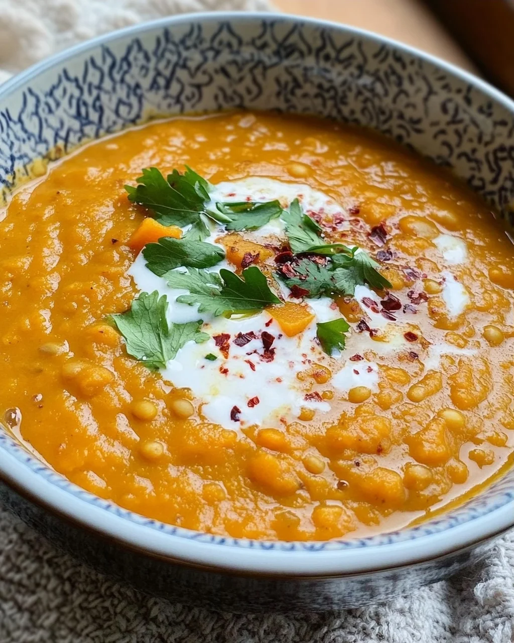 Rote Linsensuppe mit Süßkartoffeln
