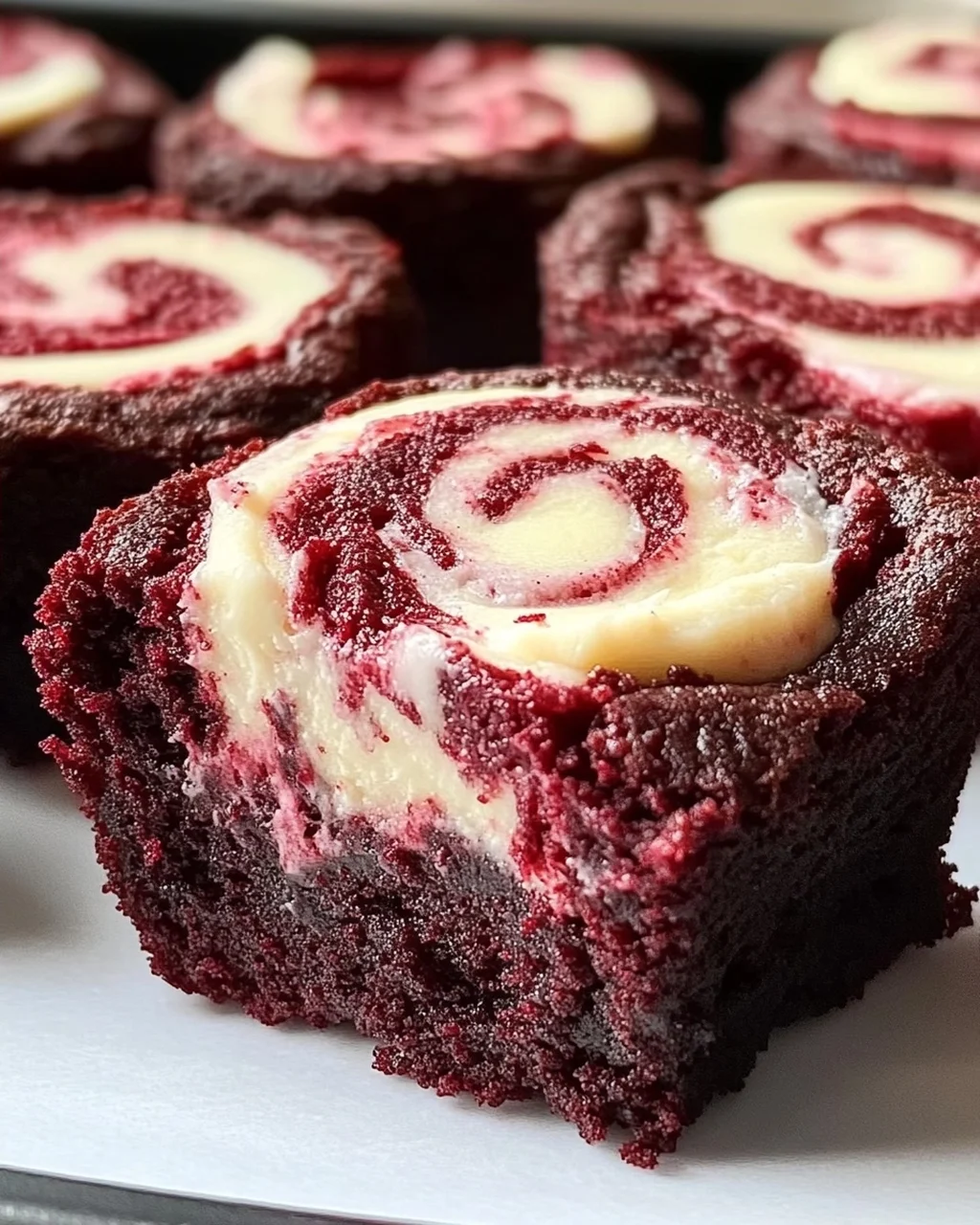 Rote Samt Brownie Bissen mit Frischkäse-Wirbel