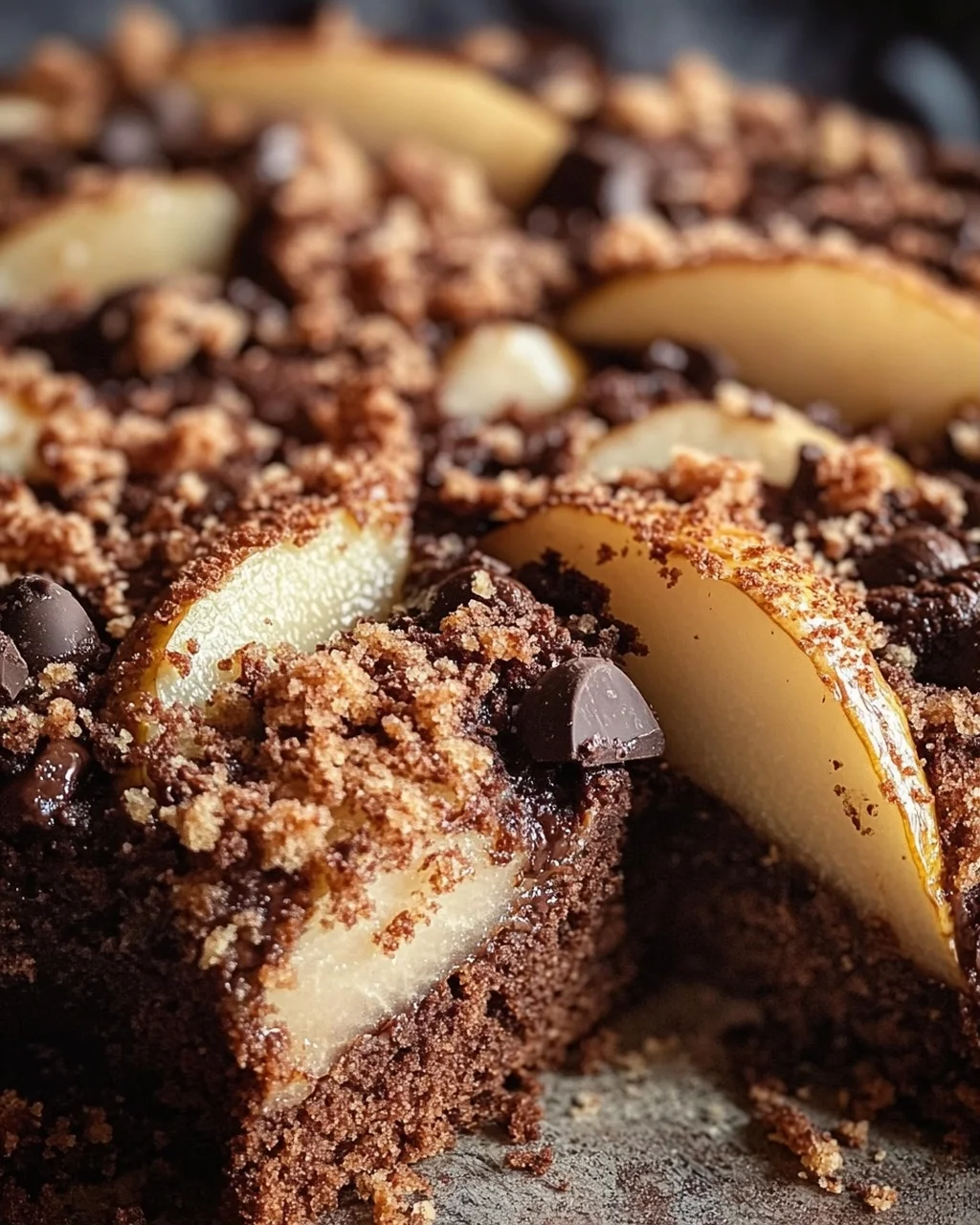 Saftiger Schokoladen-Birnenkuchen mit Schoko-Streuseln