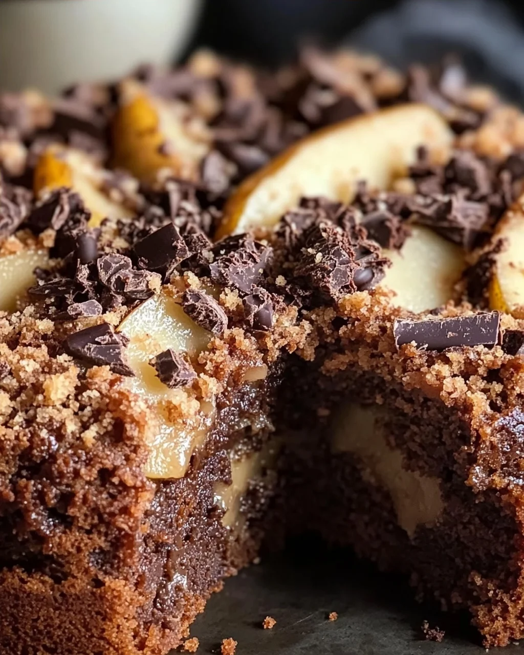 Saftiger Schokoladen-Birnenkuchen mit Schoko-Streuseln